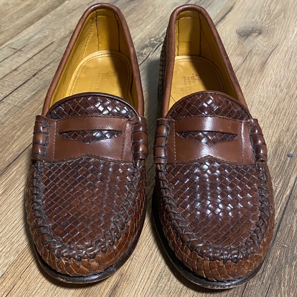 Allen Edmonds Mens Woven Leather Penny Loafers Brown Size 8.5B Made in USA 81067 - Picture 2 of 8